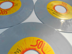 Grey with lilac blue swirl vinyl 7 inch record