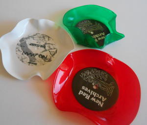 Red, green and white vinyl record bowls