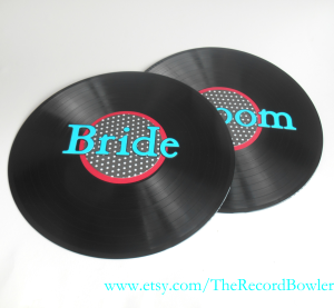 bride groom record table art